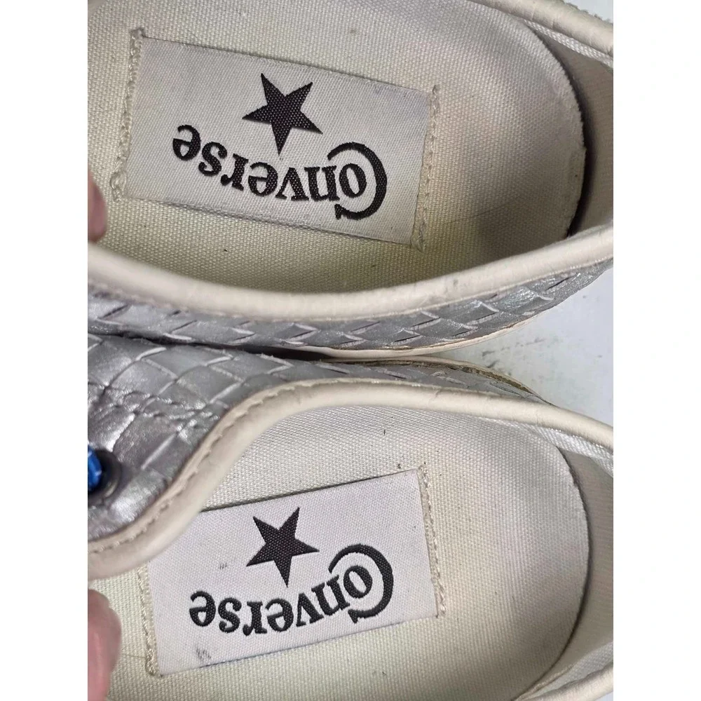 Converse All Star Women's Sneakers Size 9 Silver Woven Leather Shoes Rare‎ '10